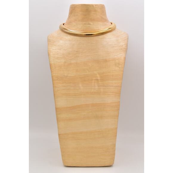 Vintage Chunky Choker Tuba Statement Necklace Gold Tone Bold Retro 80s BinBQ - Picture 7 of 12